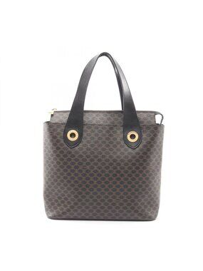 Celine Handbag Macadam Dark Brown Canvas Leather Tote